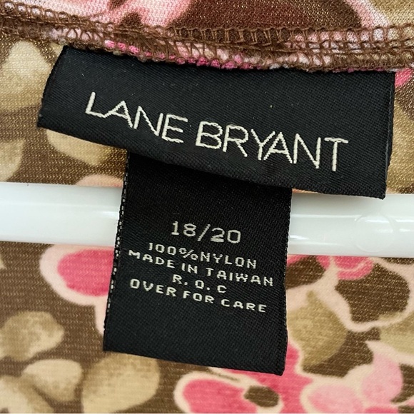 Lane Bryant Women’s Size 18/20 Brown Pink white top with tie at front neckline - Picture 2 of 9